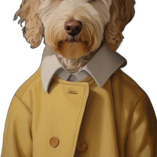 jacket, staff, animal, photorealistic, oil painting, concept art, watercolor, golden transparent PNG cut-out