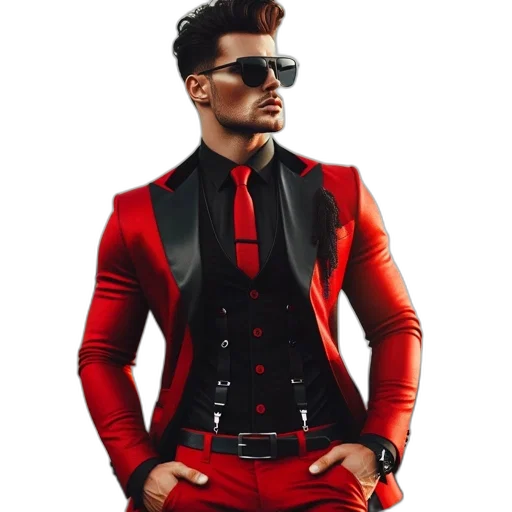 jacket, 3d render, photorealistic, cyberpunk, red, man, wears, bold transparent PNG cut-out