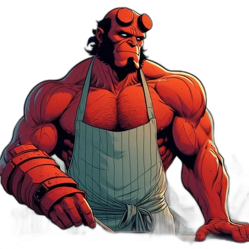 staff, food, comic book art, concept art, red, hellboy, depicted, kitchen transparent PNG cut-out