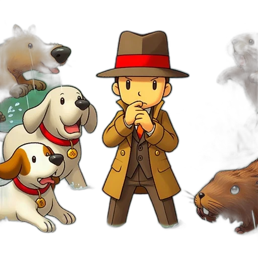 concept art, pixel art, cartoon, fantasy art, young, detective, examines, rainy transparent PNG cut-out