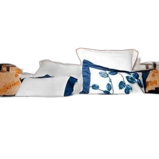 neatly, made, bed, white, sheets, blue, pillows transparent PNG cut-out