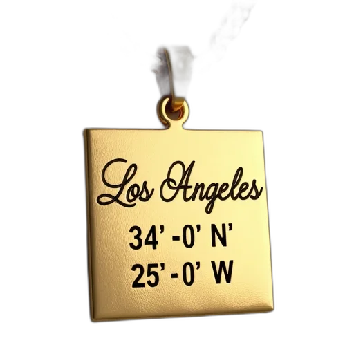 jewelry, gold, necklace, rectangular, pendant, featuring, words, los transparent PNG cut-out