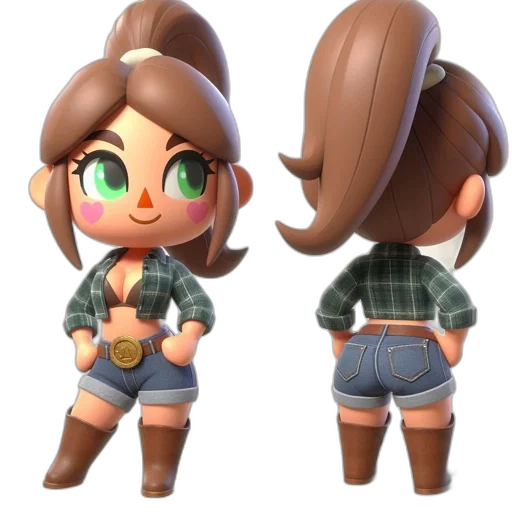 jacket, 3d render, concept art, pixel art, cartoon, earth tones, female, character transparent PNG cut-out