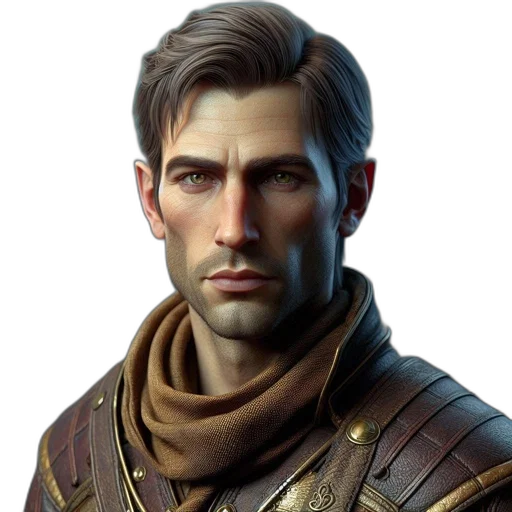 face, staff, jacket, concept art, fantasy art, photorealistic, 3d render, earth tones transparent PNG cut-out