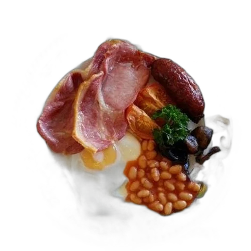 food, crown, photorealistic, 3d render, fog, plate, breakfast, ham transparent PNG cut-out