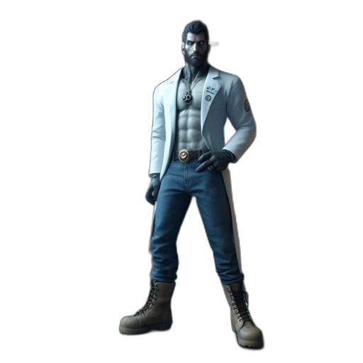 jacket, weapon, concept art, 3d render, cyberpunk, fantasy art, blue, man transparent PNG cut-out