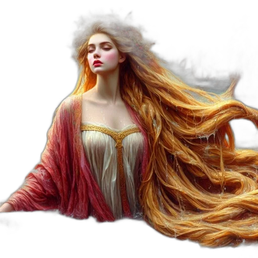 hair, dress, crown, fantasy art, photorealistic, concept art, oil painting, golden transparent PNG cut-out