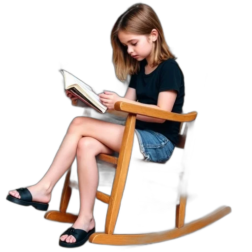 furniture, colored, pencil, drawing, young, girl, sitting, wooden transparent PNG cut-out