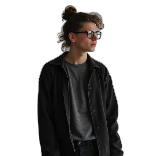 jacket, staff, hair, face transparent PNG cut-out
