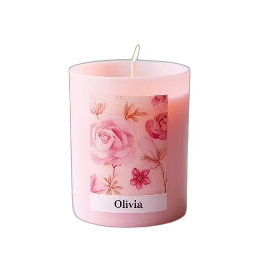 flower, photorealistic, pink, candle, floral, pattern, name, olivia transparent PNG cut-out