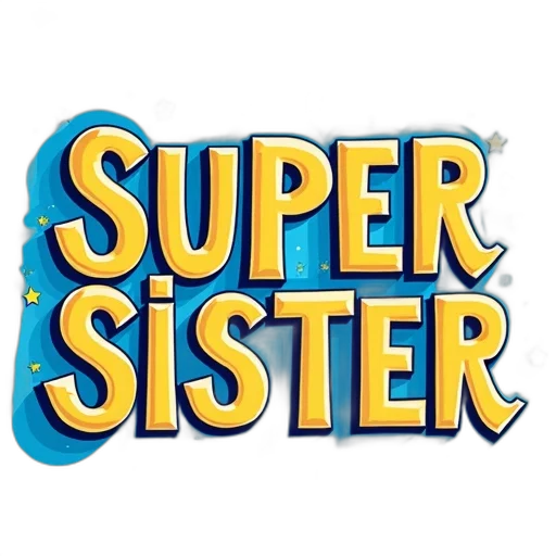 3d render, stylized, illustration, word, super, sister, blue, background transparent PNG cut-out