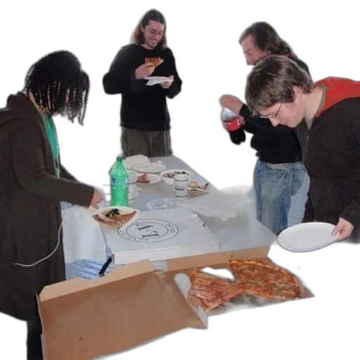 food, staff, concept art, fire, group, people, eating, pizza transparent PNG cut-out