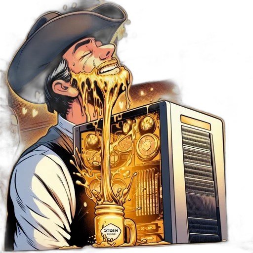 comic book art, concept art, man, donning, cowboy, hat, pours, golden transparent PNG cut-out