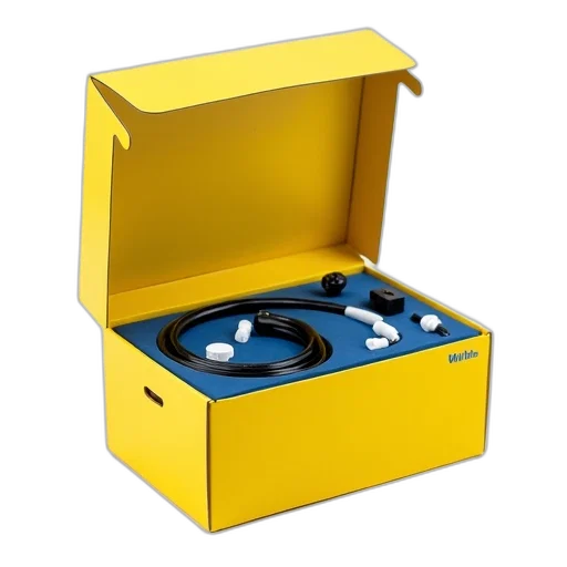 jewelry, furniture, 3d render, yellow, windhager, product, box, blue transparent PNG cut-out
