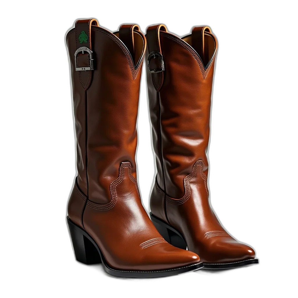 shoes, 3d render, photorealistic, pair, brown, leather, cowboy, boots transparent PNG cut-out
