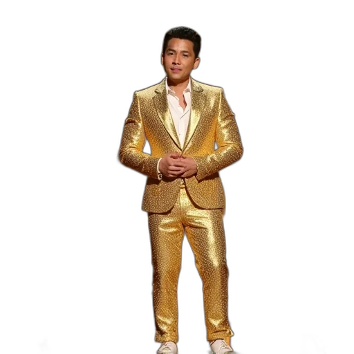 jacket, robot, animal, staff, 3d render, golden, person, his transparent PNG cut-out