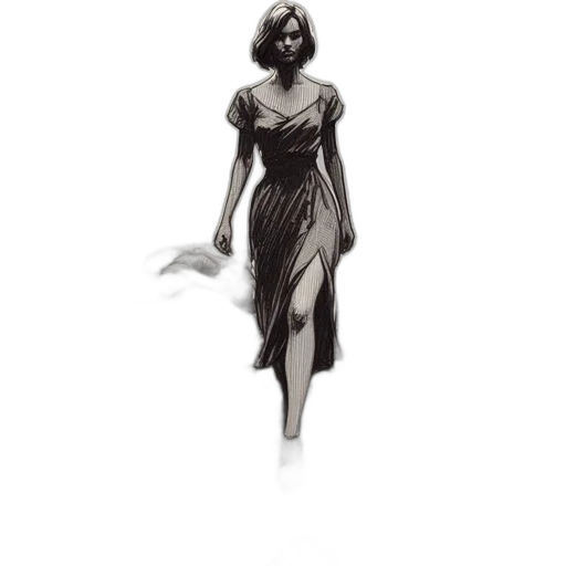 dress, jewelry, concept art, photorealistic, comic book art, pencil sketch, monochrome, dark transparent PNG cut-out