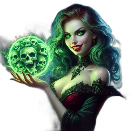 jewelry, fantasy art, comic book art, concept art, pixel art, green, dark, woman transparent PNG cut-out