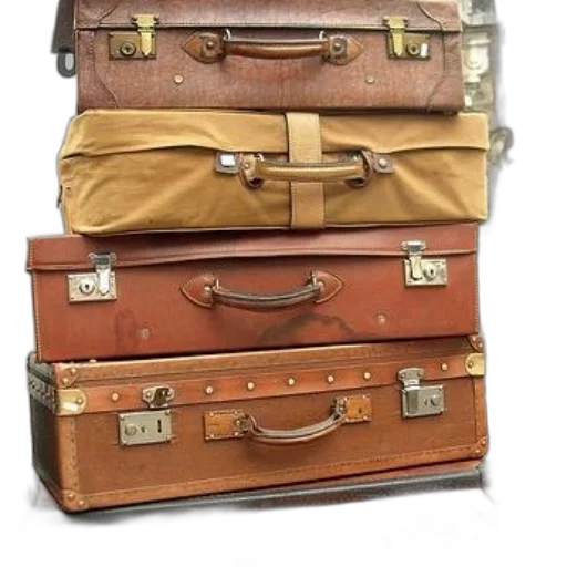 furniture, earth tones, stack, vintage, suitcases, various, colors, designs transparent PNG cut-out