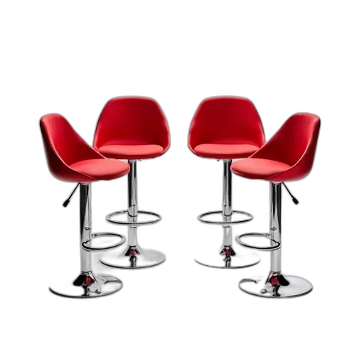 furniture, 3d render, set, four, red, bar, stools, chrome transparent PNG cut-out