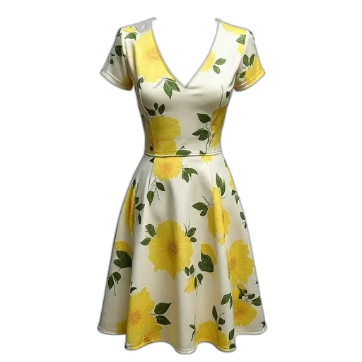 dress, white, floral, pattern, displayed, against, background, has transparent PNG cut-out