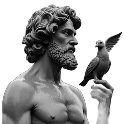 photorealistic, fantasy art, 3d render, concept art, close-up, statue, man, curly transparent PNG cut-out