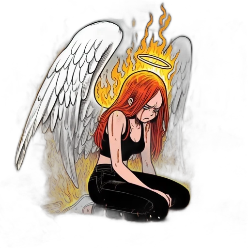 comic book art, concept art, fantasy art, pixel art, fire, woman, fiery, red transparent PNG cut-out