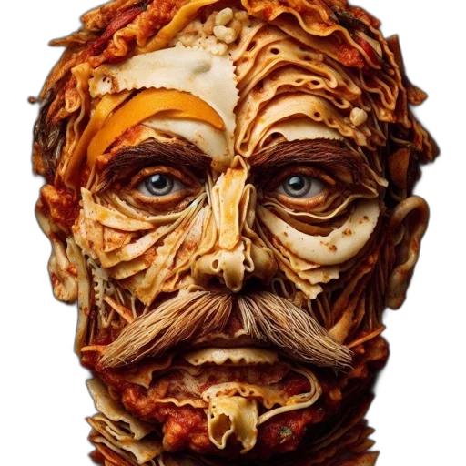 face, mask, food, crown, photorealistic, 3d render, concept art, fantasy art transparent PNG cut-out