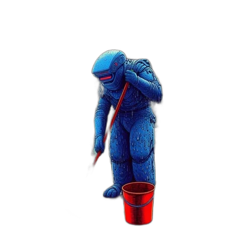 robot, bottle, staff, jacket, 3d render, concept art, vaporwave, outer space transparent PNG cut-out