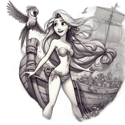 fantasy art, concept art, comic book art, cartoon, underwater, young, woman, her transparent PNG cut-out