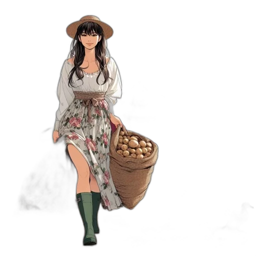 dress, hat, umbrella, fantasy art, concept art, photorealistic, pixel art, rain transparent PNG cut-out