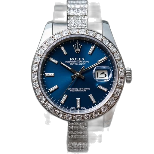 jewelry, rolex, datejust, blue, dial, watch, diamond, set transparent PNG cut-out