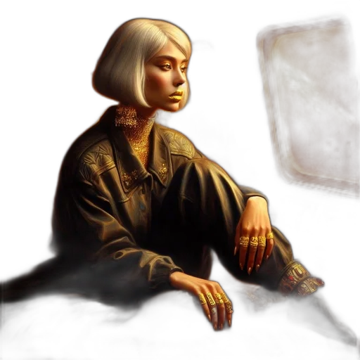 face, jacket, staff, jewelry, concept art, photorealistic, fantasy art, oil painting transparent PNG cut-out