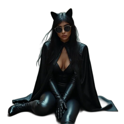 concept art, comic book art, 3d render, fantasy art, lady, catwoman, outfit, posing transparent PNG cut-out