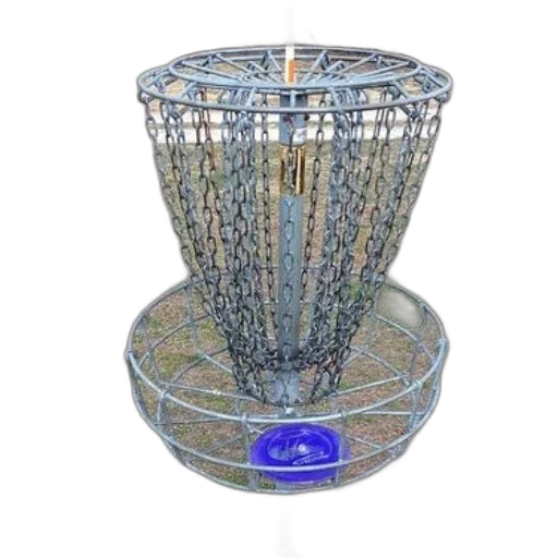 crown, 3d render, disc, golf, basket, chains, blue, ground transparent PNG cut-out