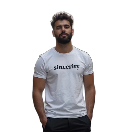 man, standing, street, wearing, shirt, says, sincerity transparent PNG cut-out