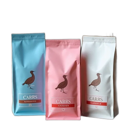 collection, three, different, flavored, coffee, bags, displayed, wooden transparent PNG cut-out