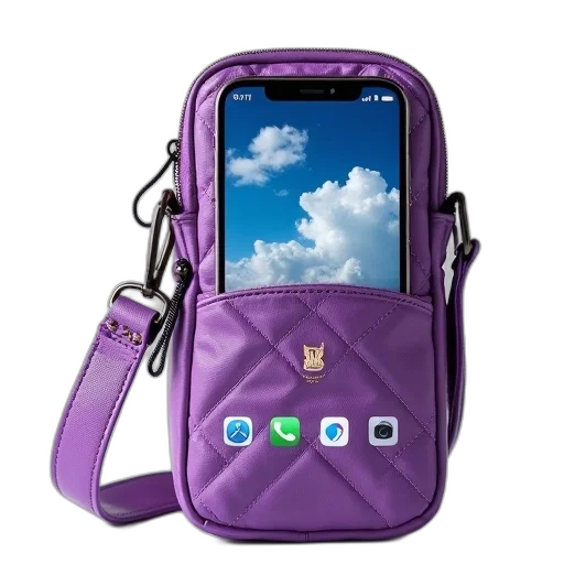 jacket, umbrella, vaporwave, cyberpunk, smartphone, encased, purple, quilted transparent PNG cut-out