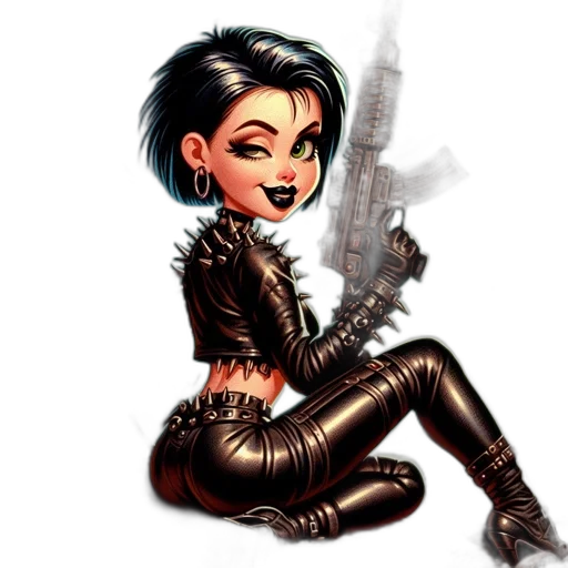 staff, weapon, comic book art, cartoon, pixel art, cyberpunk, woman, black transparent PNG cut-out