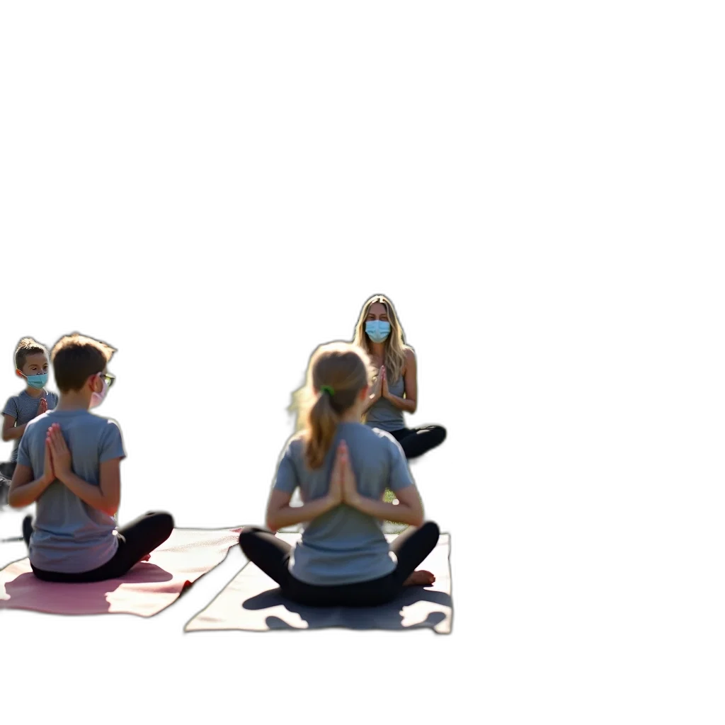 group, children, wearing, face, masks, sitting, circle, yoga transparent PNG cut-out