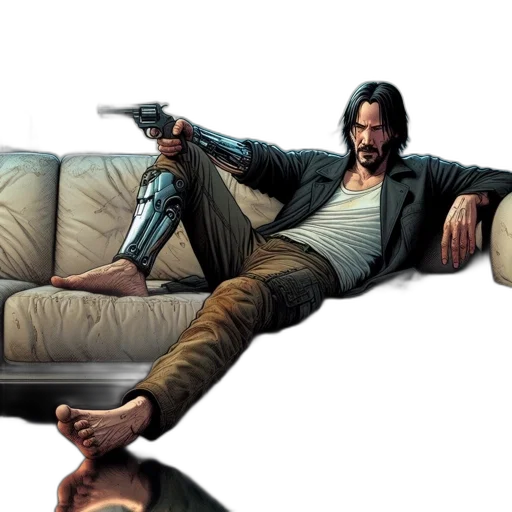 weapon, concept art, comic book art, photorealistic, futuristic, apartment, man, robotic transparent PNG cut-out