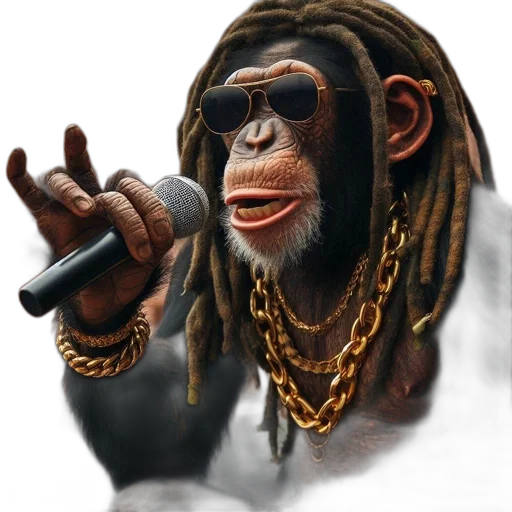 animal, jewelry, face, photorealistic, concept art, cartoon, 3d render, chimpanzee transparent PNG cut-out