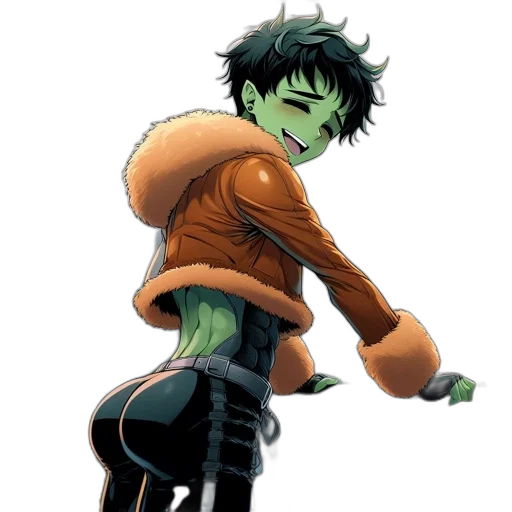 jacket, comic book art, concept art, anime, cartoon, green, animated, figure transparent PNG cut-out
