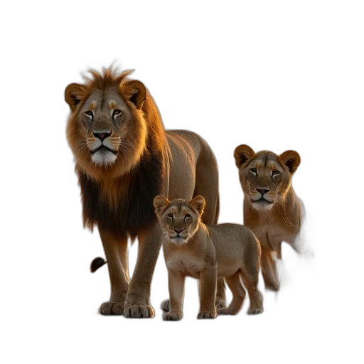 animal, crown, 3d render, concept art, photorealistic, fantasy art, lion, family transparent PNG cut-out