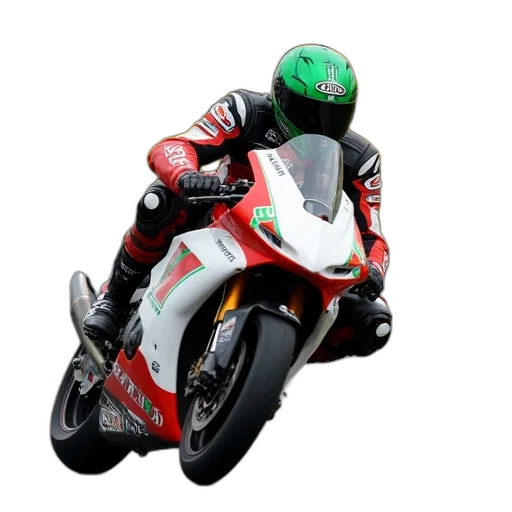 photorealistic, close-up, professional, motorcycle, race, rider, wearing, green transparent PNG cut-out