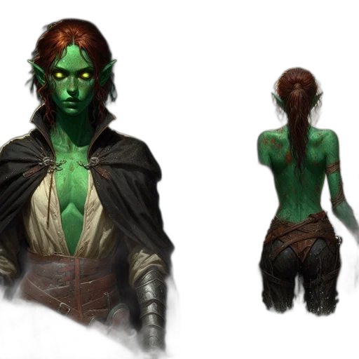 concept art, fantasy art, comic book art, pixel art, green, dark, earth tones, split transparent PNG cut-out