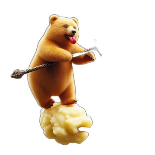 food, animal, weapon, staff, 3d render, whimsical, bear, balances transparent PNG cut-out
