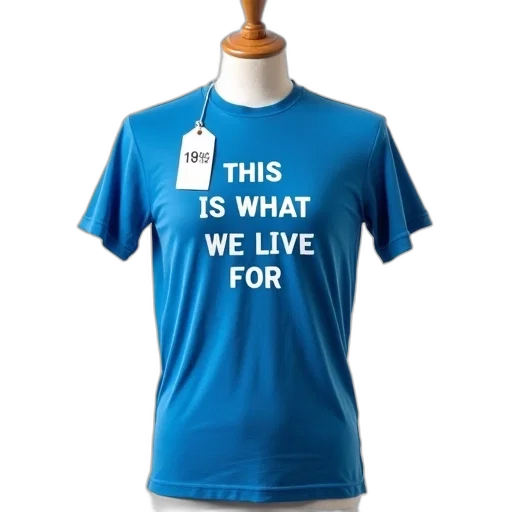 mannequin, wearing, blue, t-shirt, phrase, what, live, printed transparent PNG cut-out