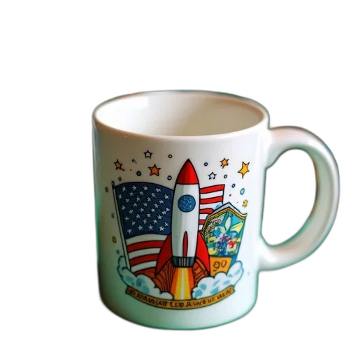 3d render, outer space, white, ceramic, mug, colorful, design, featuring transparent PNG cut-out