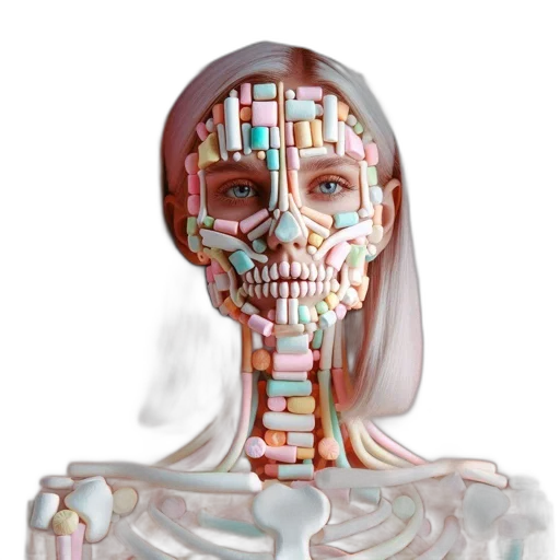 robot, jewelry, face, mask, cyberpunk, 3d render, concept art, vaporwave transparent PNG cut-out